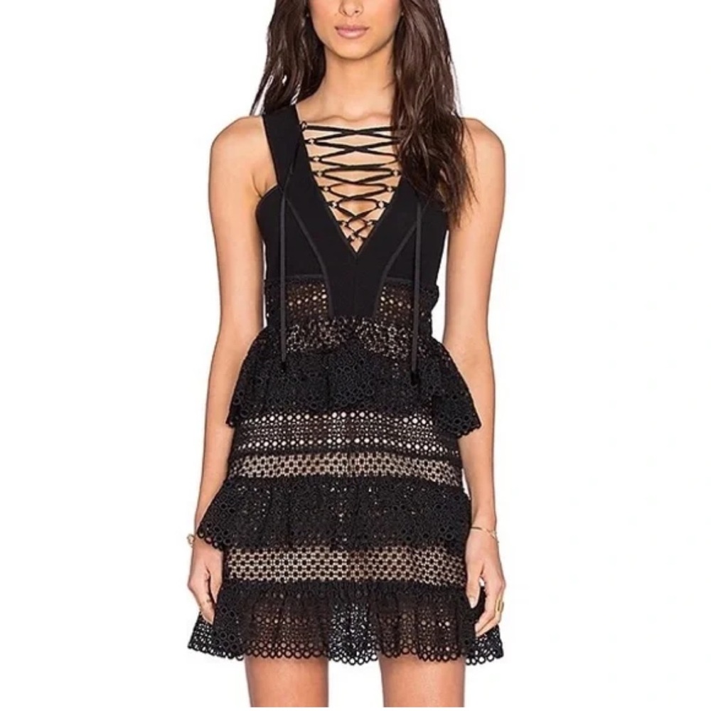 Self-Portrait Black Tiered Peplum Mini Dress Size 6US 10 UK